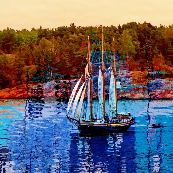 Sail ship. Photo in vintage image style — Stock Photo, Image