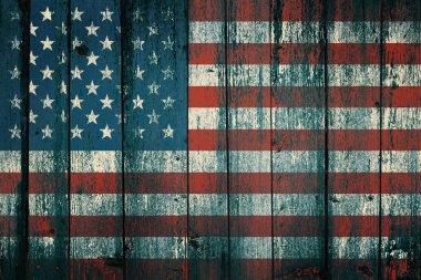 Ahşap arka plan üzerinde boyalı grunge ABD bayrağı