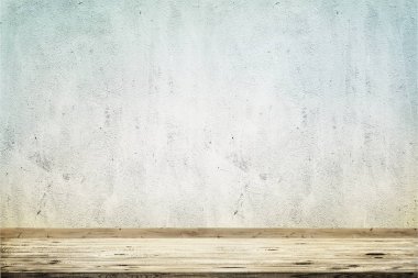 Beton duvar arka plan üzerinde ahşap zemin