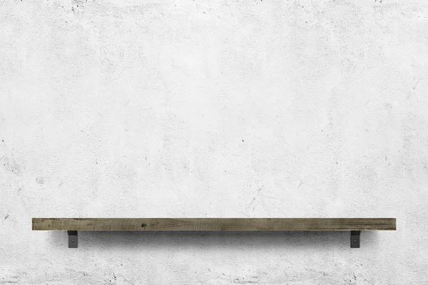 Mensola Legno Sfondo Cemento Bianco — Foto Stock