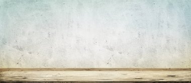 Beton duvar arka plan üzerinde ahşap zemin