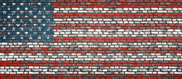 Flaga Usa Granica Malowane Tle Ściany Cegła — Zdjęcie stockowe
