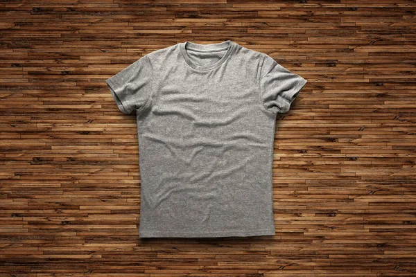 Grijs Shirt Hout Achtergrond — Stockfoto