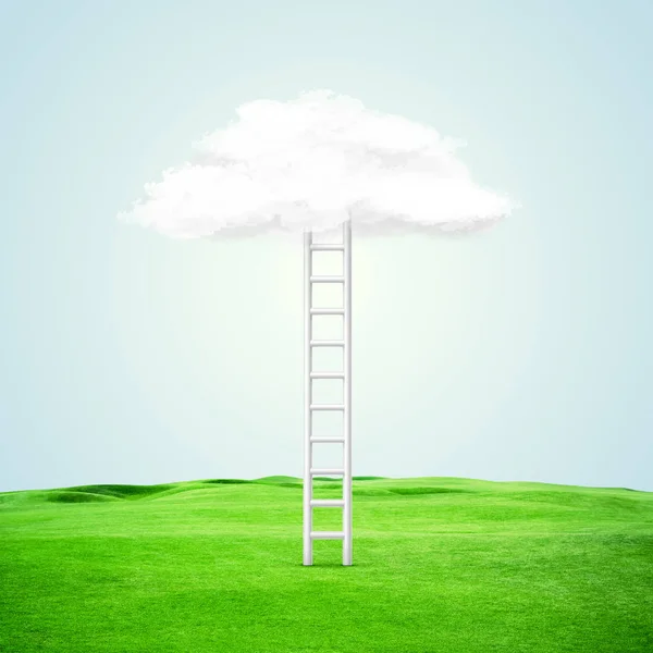 Imagem Conceitual Com Escada Que Leva Nuvem Branca Branco Sobre — Fotografia de Stock