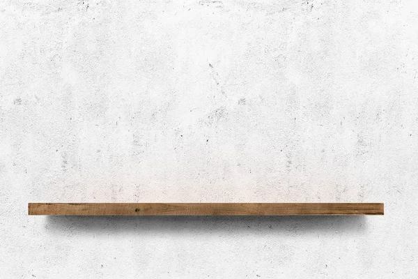 Wooden Shelf White Concrete Wall Background — Stock Photo, Image