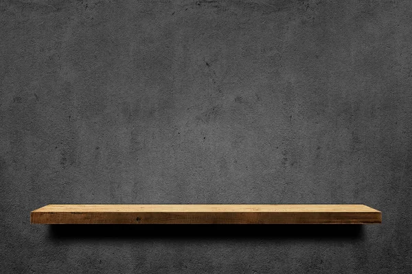 Houten Plank Donkere Betonnen Muur Achtergrond — Stockfoto