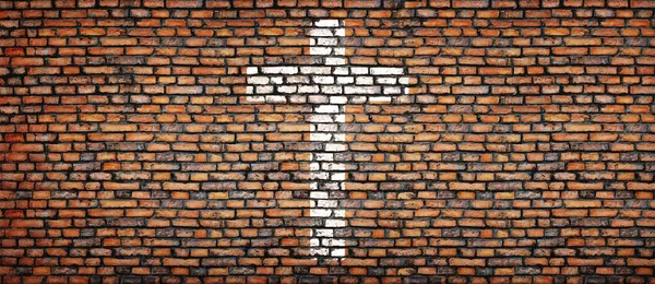 Croce Dipinta Sfondo Muro Mattoni — Foto Stock