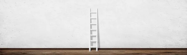 Ladder Vintage Kamer Met Witte Betonnen Muur Houten Vloer Achtergrond — Stockfoto