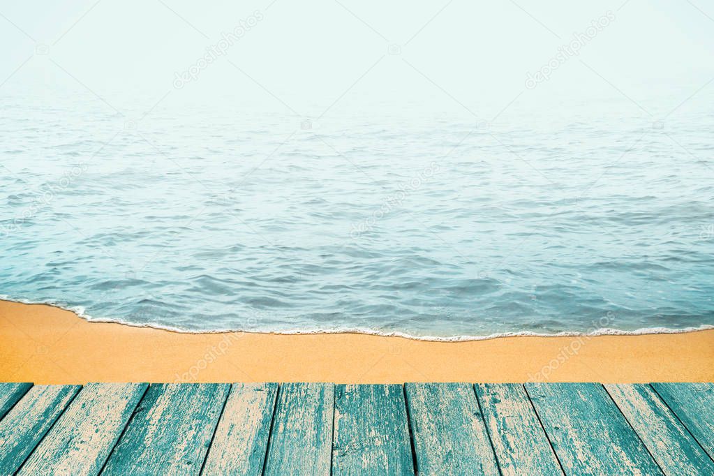Sea beach. Yellow sand and blue sea waves. Nature background