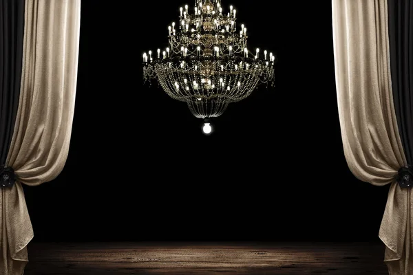 Image Grunge Dark Room Interior Wood Floor Chandelier Background — Stock Photo, Image