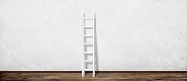 Ladder Vintage Kamer Met Witte Betonnen Muur Houten Vloer Achtergrond — Stockfoto