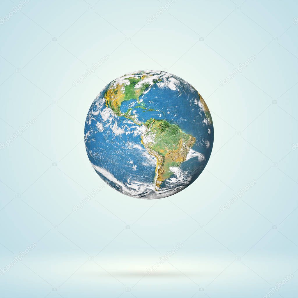 Earth globe over white blue background. Elements of this image furnished by NASA