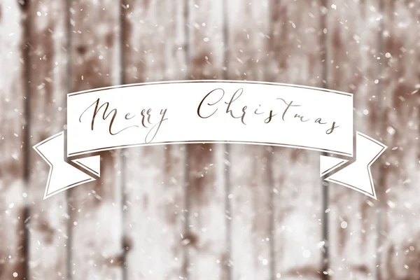 Merry Christmas Banner Grunge Houten Planken Met Sneeuwvlokken Vallen Kerstmis — Stockfoto