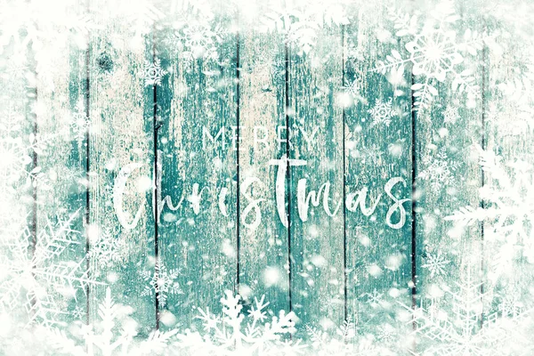 Bruin Houten Patroon Met Sneeuwvlokken Eroverheen Winter Kerstmis Achtergrond — Stockfoto