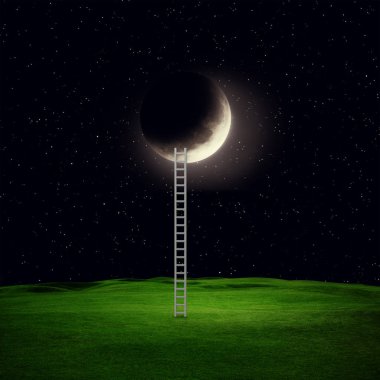 Kavramsal görüntü arka plan üzerinde beyaz Ay'a giden merdiven ile. Nasa tarafından döşenmiş bu görüntü unsurları