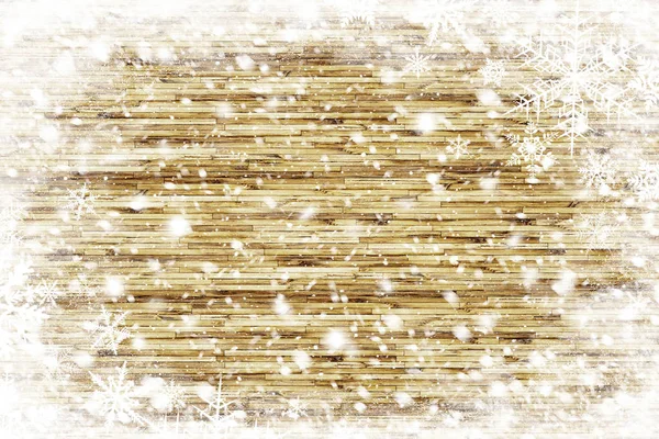 Textura Madera Marrón Con Copos Nieve Sobre Ella Fondo Navidad — Foto de Stock