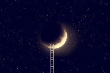 Gece gökyüzünde ay ve adım merdiven ile. Nasa tarafından döşenmiş bu görüntü unsurları