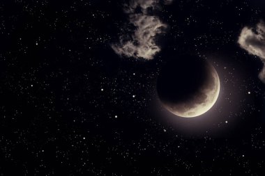 Gece gökyüzünde yıldızlar ve ay arka plan ile. Nasa tarafından döşenmiş bu görüntü unsurları