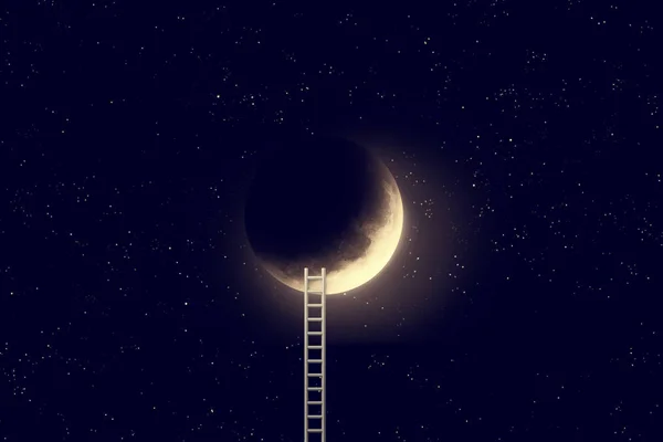 Night Sky Moon Step Ladder Elements Image Furnished Nasa — Stock Photo, Image