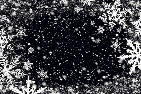 Schneeflocken Auf Schwarzem Hintergrund Für Ihr Foto Wechseln Sie Einfach — Stockfoto