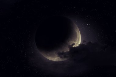 Gece gökyüzünde ay ve yıldız ile. Güzellik doğa arka plan. Nasa tarafından döşenmiş bu görüntü unsurları