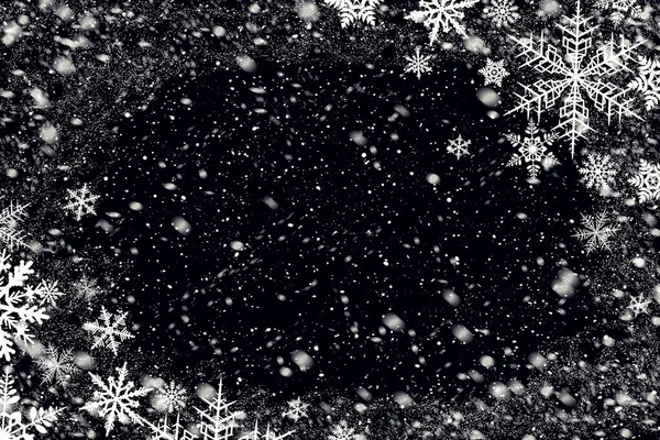 Schneeflocken Auf Schwarzem Hintergrund Für Ihr Foto Wechseln Sie Einfach — Stockfoto