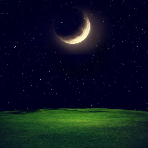 Μισό Φεγγάρι Πάνω Από Πεδίο Στοιχεία Αυτής Της Εικόνας Επιπλωμένα — Φωτογραφία Αρχείου