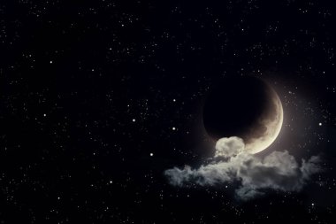 Gece gökyüzünde yıldızlar ve ay ile. Nasa tarafından döşenmiş bu görüntü unsurları