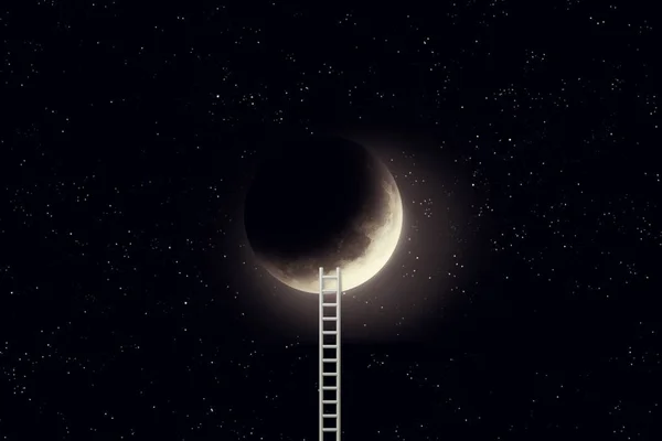 Nachtelijke Hemel Met Maan Stap Ladder Elementen Van Dit Beeld — Stockfoto