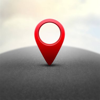 Asfalt karayolu arka plan üzerinde kırmızı Gps pin
