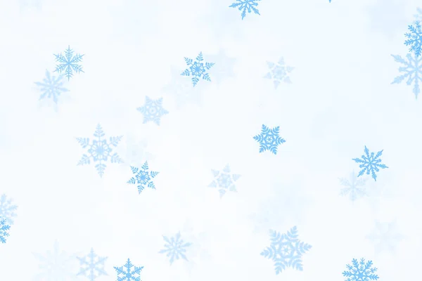 Blu Fiocchi Neve Blu Bokeh Sfondo Natale — Foto Stock