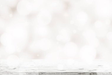 Noel altın bokeh arkasında ahşap masa arka plan