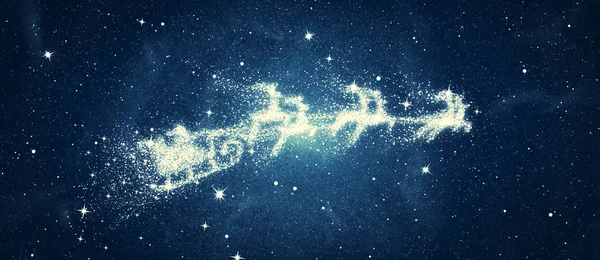Santa Flying Night Sky Marry Christmas Happy Holiday — Stock Photo, Image