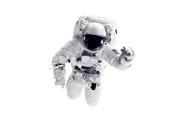 Astronauta Traje Espacial Sobre Fundo Branco Elementos Desta Imagem Fornecidos — Fotografia de Stock