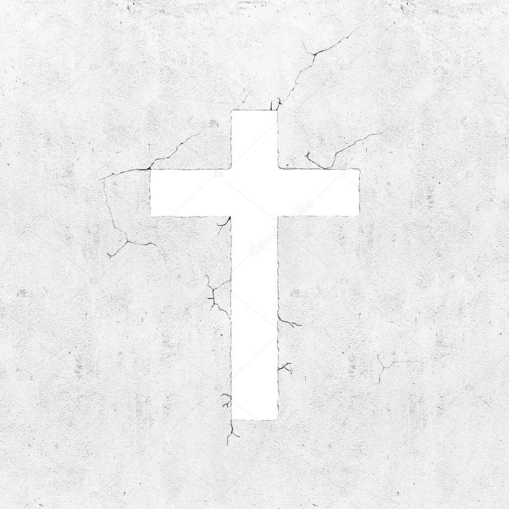 Blank concrete grey wall background with cross symbol