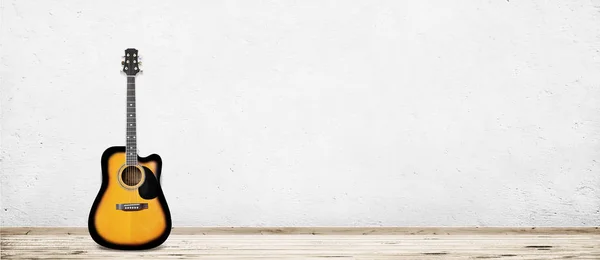 Guitar Empty Vintage Room White Wall Background — Stock Photo, Image