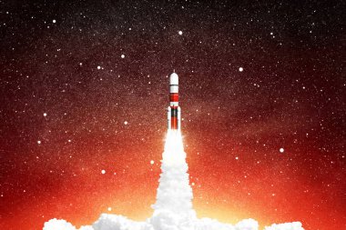 Alan gökyüzünde yıldız ile roket başlatılması. Nasa tarafından döşenmiş bu görüntü unsurları