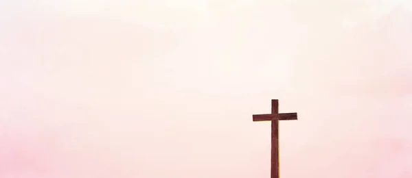 Wooden Cross Abstract Sky Background Christian Concept — Stock Photo, Image