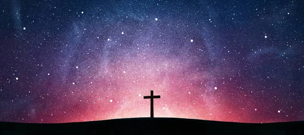 Drewniany Krzyż Nad Niebo Streszczenie Tło Chrześcijańska Koncepcja — Zdjęcie stockowe