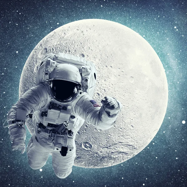 Астронавт Космічному Просторі Протягом Повного Місяця Зірочок Фону Елементи Цього Ліцензійні Стокові Фото