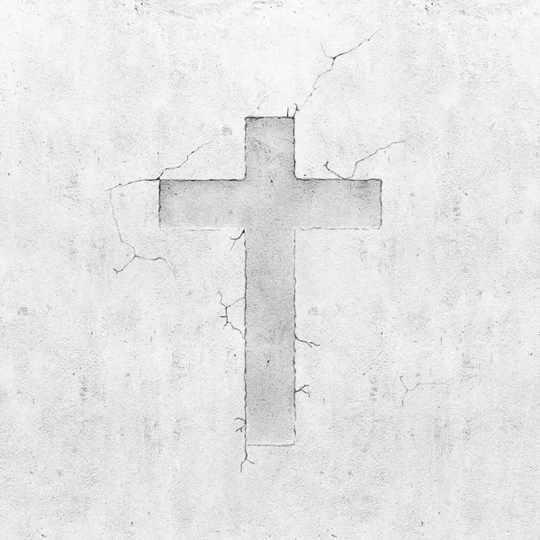 Blank Concrete Grey Wall Background Cross Symbol — Stock Photo, Image