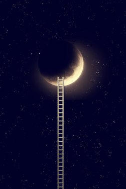Gece gökyüzünde ay ve adım merdiven ile. Nasa tarafından döşenmiş bu görüntü unsurları