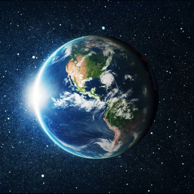 Dünya Dünya yıldız alan arka plan üzerinde. Nasa tarafından döşenmiş bu görüntü unsurları