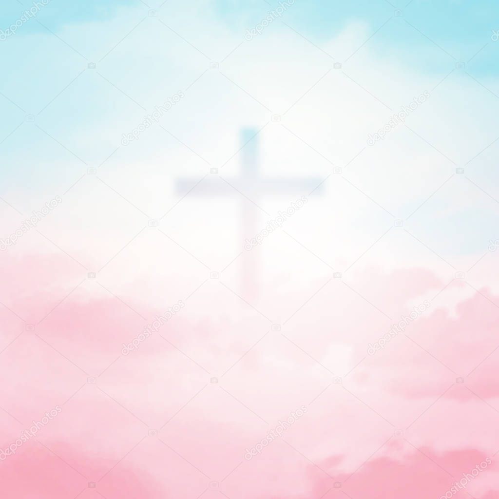 Cross shape over abstract sky background. Christian concept