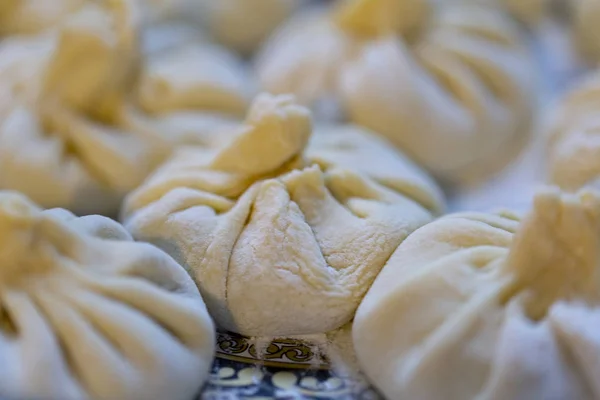 Georgië Koken Khinkali Thuis Home Koken Georgische Gerechten Thuis Deeg — Stockfoto