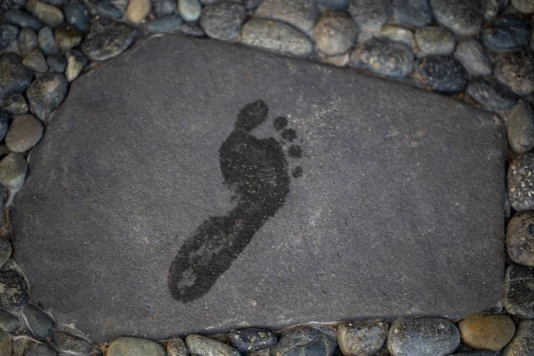 Pegadas Pés Descalços Uma Pedra Cinza Pegadas Molhadas — Fotografia de Stock