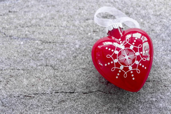 Toy Form Heart Lying Snow Covered Wooden Surface Christmas Toys Stock Image