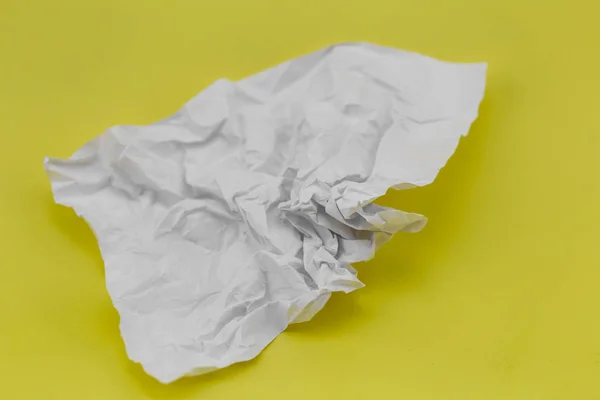 Crumpled Sheet White Paper Yellow Background — Stock Photo, Image