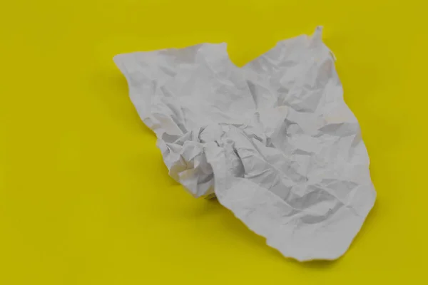 Crumpled Sheet White Paper Yellow Background — Stock Photo, Image