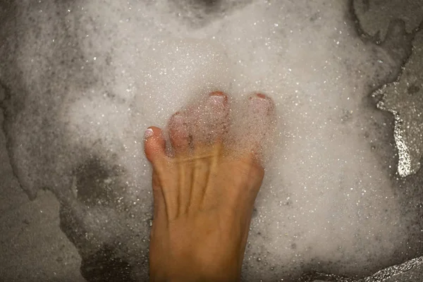 Foot Soap Foam Grey Tile — Stock Photo, Image
